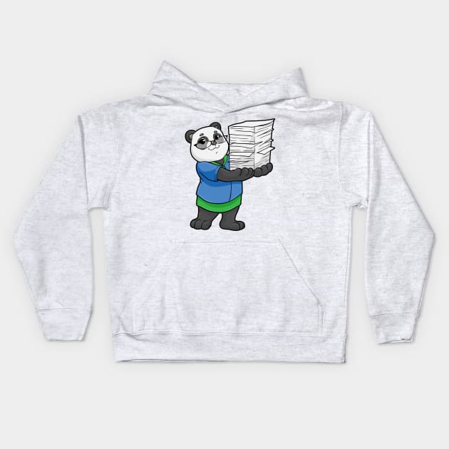 Panda as Secretary with Glasses and Stack of Paper Kids Hoodie by Markus Schnabel